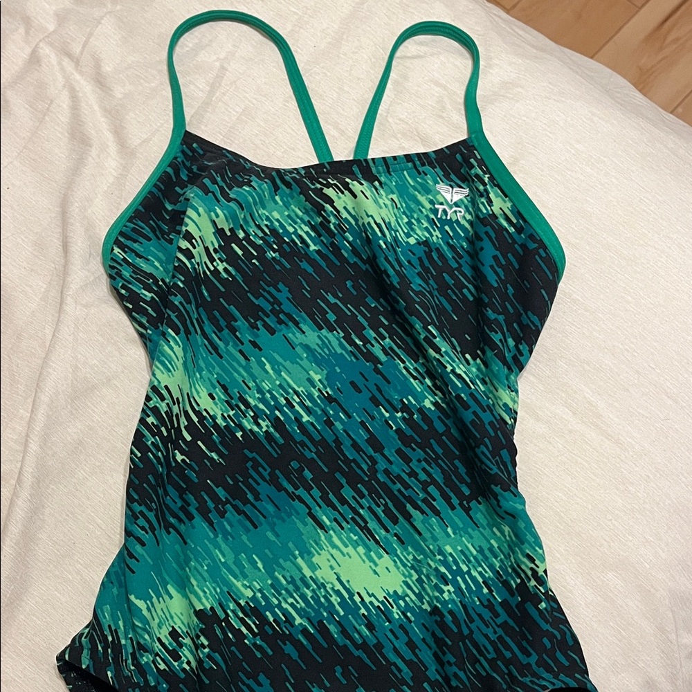 TYR Women's Green and Black One Piece Swimsuit